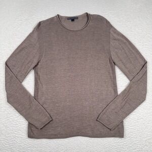 John Varvatos Slub Crew Linen Blend Sweater Mens M Luxury Knit Lightweight Brown